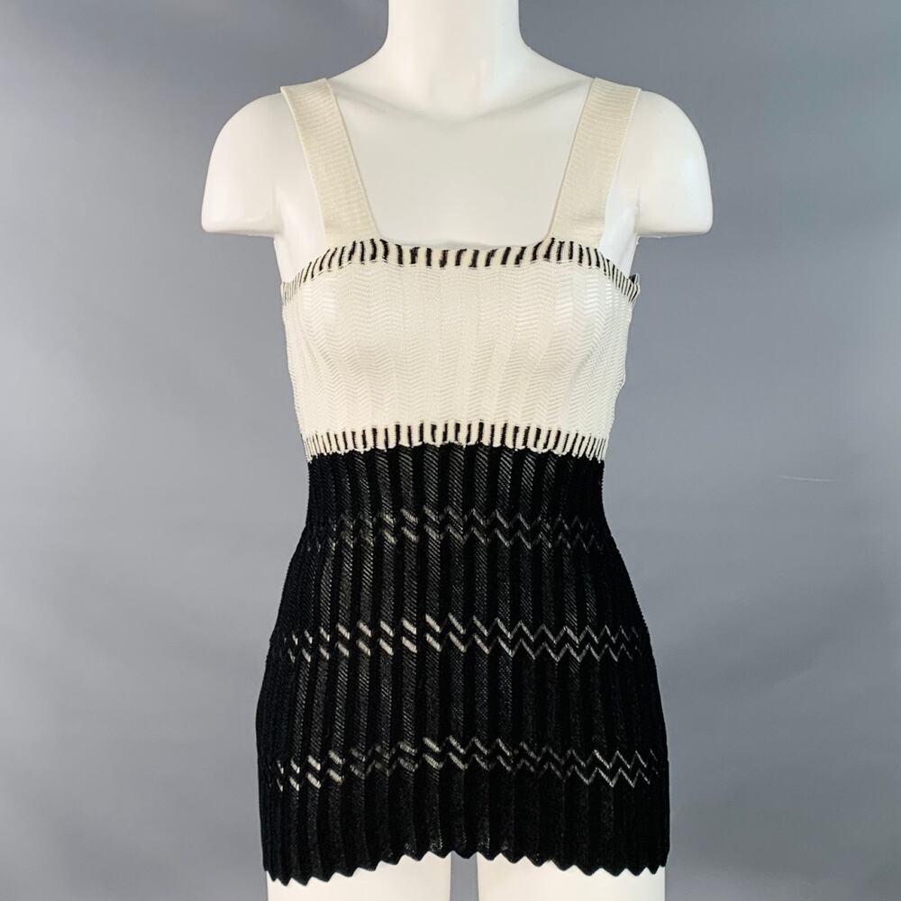 MISSONI Size 2 White Black Viscose Cotton Chevron Knit Two Tone Tank Casual Top